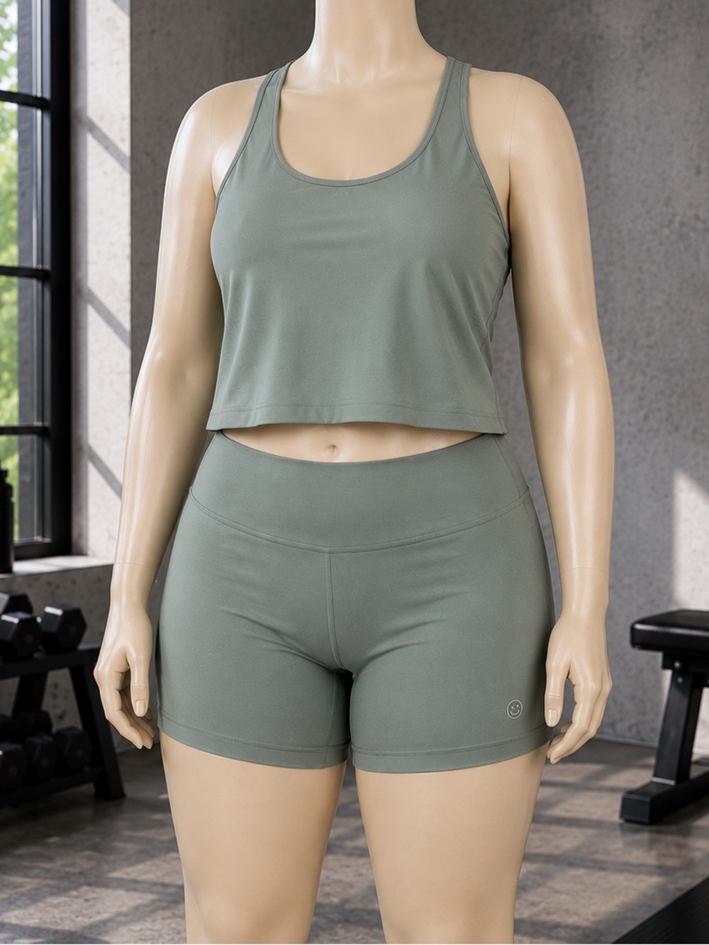 Hollister Gilly Hicks Sage Green Athletic Set Tank & Biker Shorts XXL
